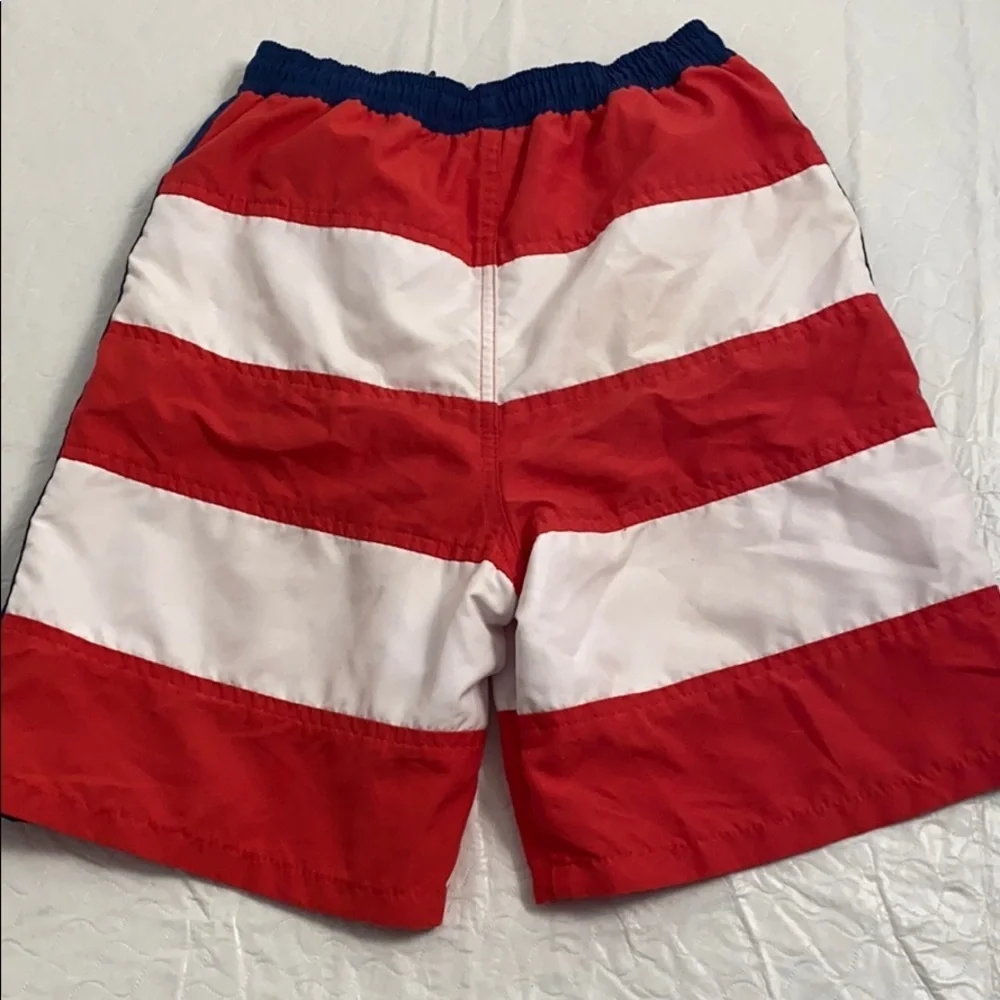 Heartstrings American Flag red white blue swim trunks 12